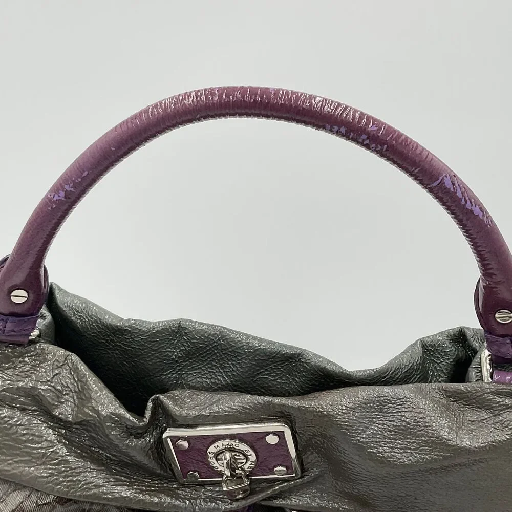 Marc By Marc Jacobs Large Patent Leather Handbag‎ Shoulder Bag Hobo Grey Purple